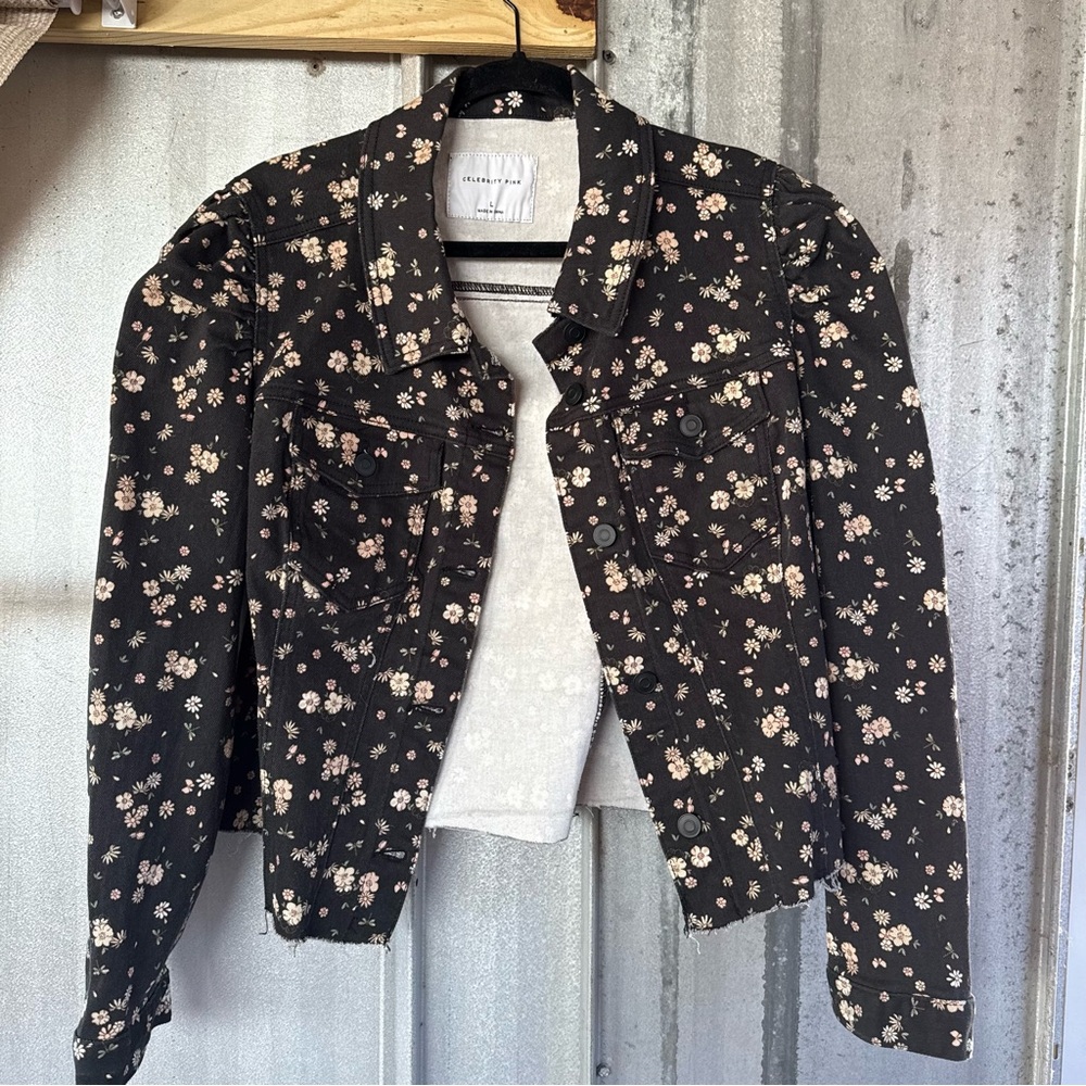 Celebrity Pink Floral Black Jean Jacket - Picture 2 of 3